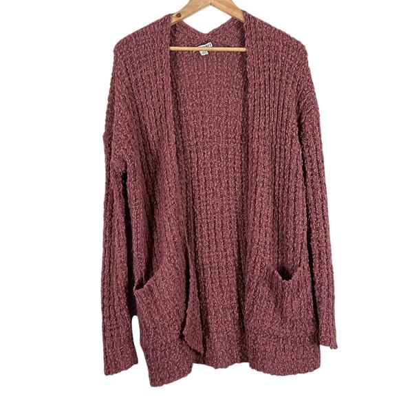 Moral Fiber Cardigan Womens M Pink Open Front Chenille Cozy Minimalist Slouchy - Picture 1 of 5